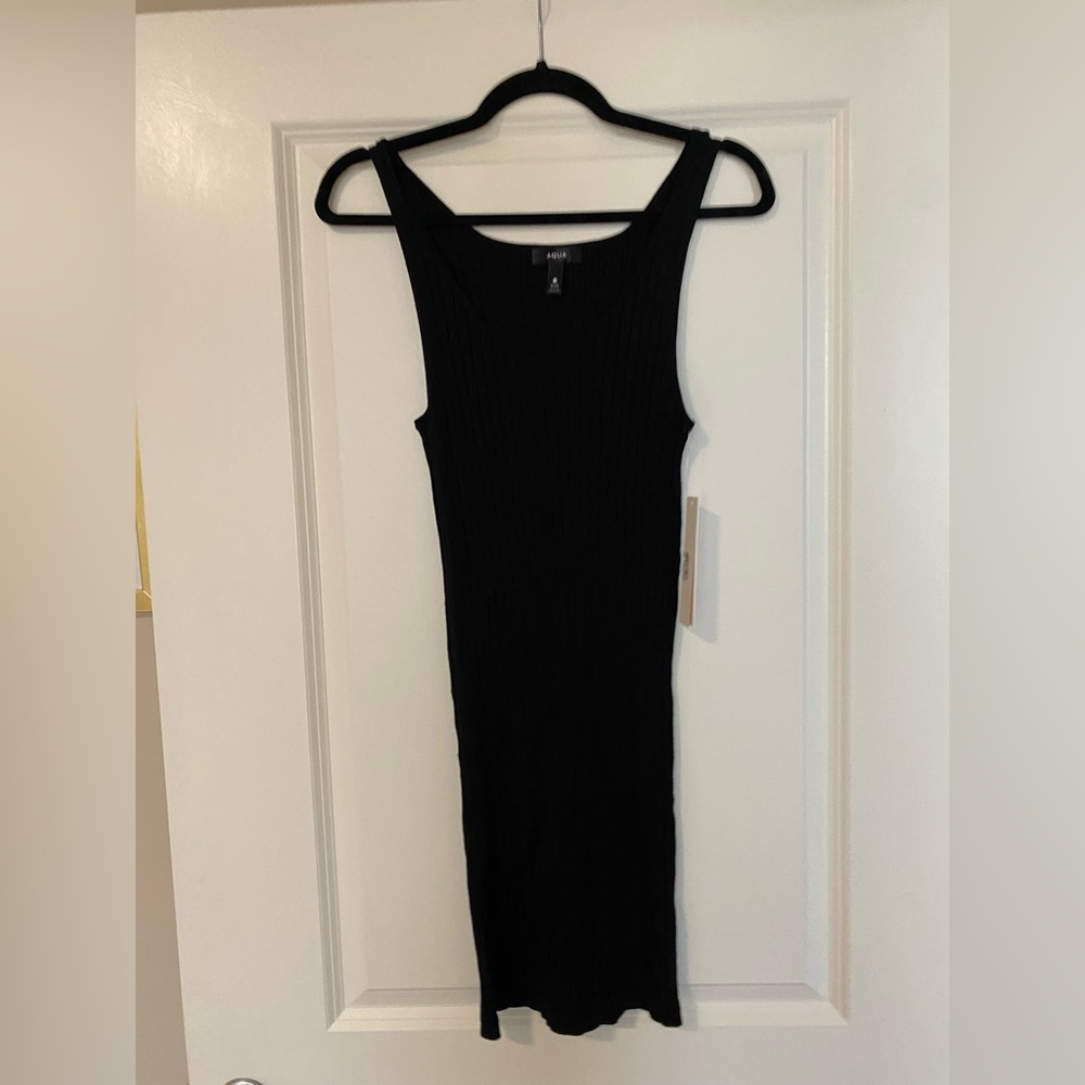 Aqua Ribbed Black Mini Dress